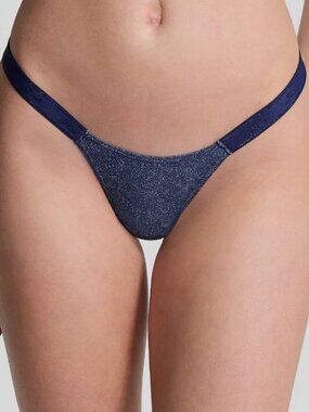 Victoria's Secret Pink Extra Low Ring Thong Large New Women Faux Denim Panty VS